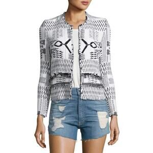 IRO Kerr Open-front Fringe Kerr Ikat Jacket White Black Small
